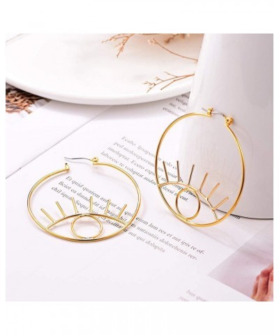 Gold Eye Earrings for Women 18K Gold Plated Dangle Abstract Evil Eye Hoop Earrings $10.11 Earrings