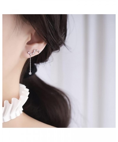 Solid 925 Sterling Silver Star Ear Cuffs Chain Earrings for Women Girls Star Wrap Earrings Climber A-Silver $10.63 Earrings