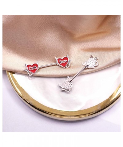 Cum Here Nipple Ring 14G 316LSurgical Steel Nipple Barbell Heart Shape Devil Body Piercing Jewelry for Women Men…… Style I $8...