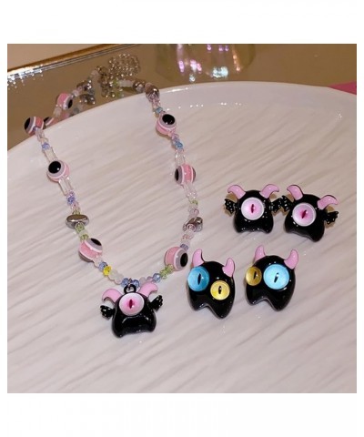 Colorful Monsters Eye Necklace Earring Unique Cute Dopamine Necklace Cartoon Monsters Stud Earring Jewelry Women Girl Necklac...