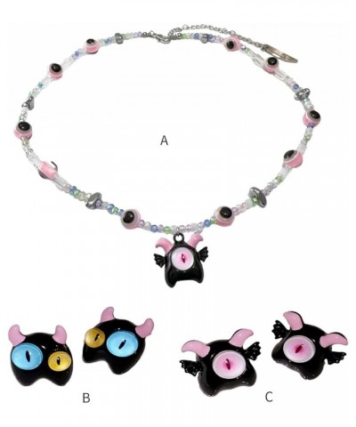 Colorful Monsters Eye Necklace Earring Unique Cute Dopamine Necklace Cartoon Monsters Stud Earring Jewelry Women Girl Necklac...