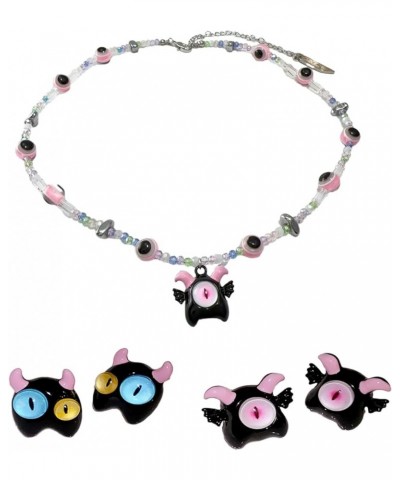 Colorful Monsters Eye Necklace Earring Unique Cute Dopamine Necklace Cartoon Monsters Stud Earring Jewelry Women Girl Necklac...