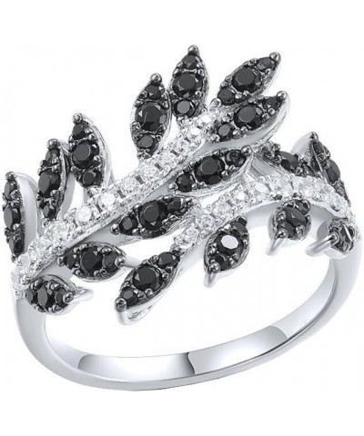 1.2 Ct Round Cut Black & White Daimonds Leaf Design Wedding Engagement Ring for Women in 925 Sterling Silver White Gold Finis...