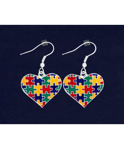 | Autism Awareness Colored Puzzle Piece Filled Heart Shaped Earrings – Bulk Autism/Asperger's Hanging Heart Earrings for Fund...