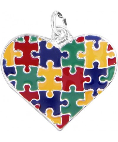 | Autism Awareness Colored Puzzle Piece Filled Heart Shaped Earrings – Bulk Autism/Asperger's Hanging Heart Earrings for Fund...