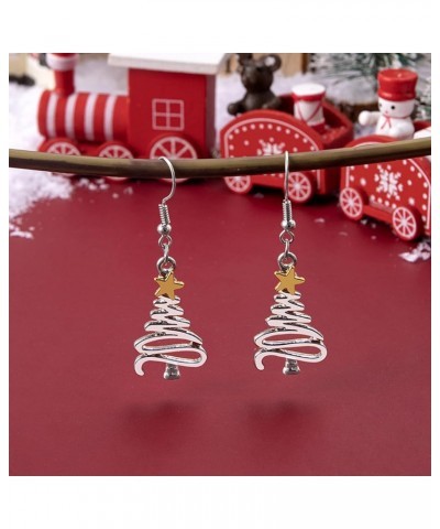 Christmas Tree Earrings with Star Topper, Golden Silver Two Tone Christmas Earrings for Women, Steel Xmas Earrings Holiday Ea...