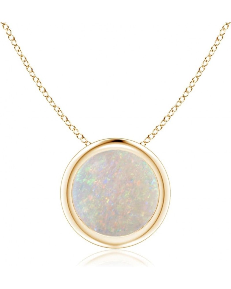 Bezel-Set Round Opal Solitaire Pendant Necklace for Women, Girls in Sterling Silver / 14K Solid Gold/Platinum October Birthst...