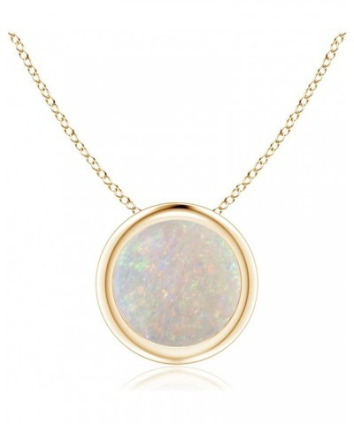 Bezel-Set Round Opal Solitaire Pendant Necklace for Women, Girls in Sterling Silver / 14K Solid Gold/Platinum October Birthst...