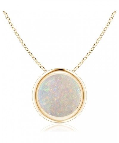 Bezel-Set Round Opal Solitaire Pendant Necklace for Women, Girls in Sterling Silver / 14K Solid Gold/Platinum October Birthst...