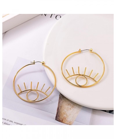 Gold Eye Earrings for Women 18K Gold Plated Dangle Abstract Evil Eye Hoop Earrings $10.11 Earrings