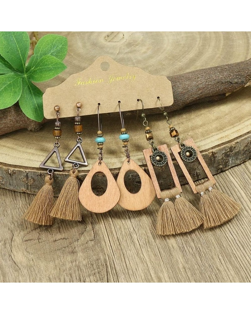 Exknl 3 Pairs/Set Vintage Tassel Earrings Set for Women Flower Big Long Fringed Dangle Earrings Party Bar Jewelry Accessories...