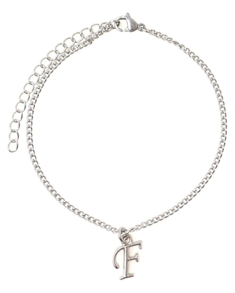 7.5" - 9.5" Stainless Steel Ankle Bracelet with Alloy Initial 26 Letter Options A-Z Curb Chain. Letter F $8.84 Anklets