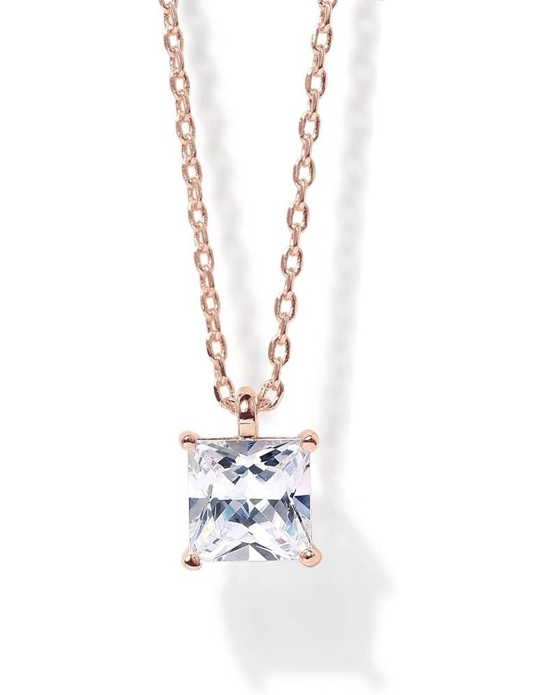 14K Gold Plated Cubic Zirconia Diamond Pendant Necklace for Women | Adjustable Slider Rose Gold Princess 6.5mm $10.59 Necklaces