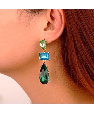 Emerald Rhinestone Crystal Rectangle Teardrop Earrings Multicolor Dangle Drop Earrings Crystal Earrings for Women Girls Hallo...