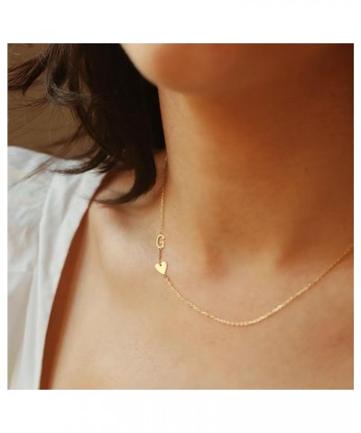 Dainty Sideway Initial Necklaces for Women Girls 14K Gold Plated Heart Letter Choker Necklace Minimalist Jewelry Gifts C-Gold...