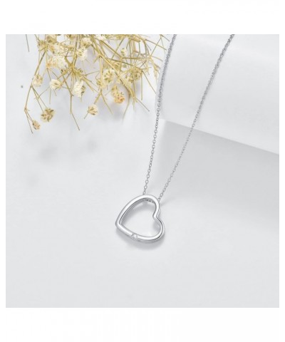 Diamond Heart Necklaces for Women 925 Sterling Silver Simple Heart Pendant Necklace Diamond Jewelry Valentine Gifts for Her W...