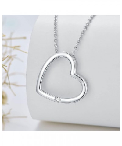 Diamond Heart Necklaces for Women 925 Sterling Silver Simple Heart Pendant Necklace Diamond Jewelry Valentine Gifts for Her W...