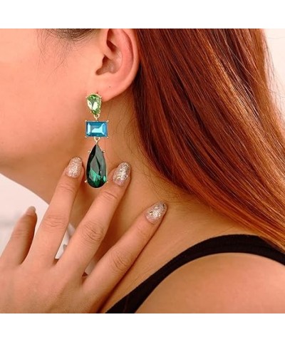 Emerald Rhinestone Crystal Rectangle Teardrop Earrings Multicolor Dangle Drop Earrings Crystal Earrings for Women Girls Hallo...