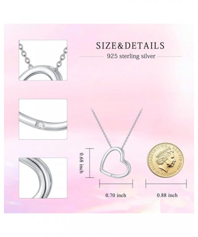 Diamond Heart Necklaces for Women 925 Sterling Silver Simple Heart Pendant Necklace Diamond Jewelry Valentine Gifts for Her W...