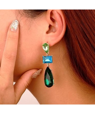 Emerald Rhinestone Crystal Rectangle Teardrop Earrings Multicolor Dangle Drop Earrings Crystal Earrings for Women Girls Hallo...