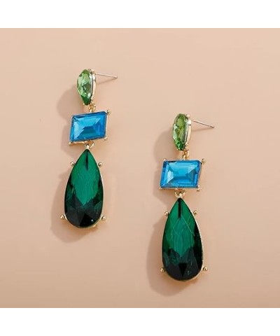 Emerald Rhinestone Crystal Rectangle Teardrop Earrings Multicolor Dangle Drop Earrings Crystal Earrings for Women Girls Hallo...