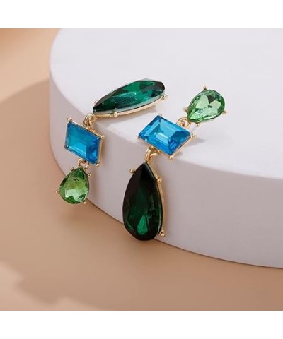 Emerald Rhinestone Crystal Rectangle Teardrop Earrings Multicolor Dangle Drop Earrings Crystal Earrings for Women Girls Hallo...