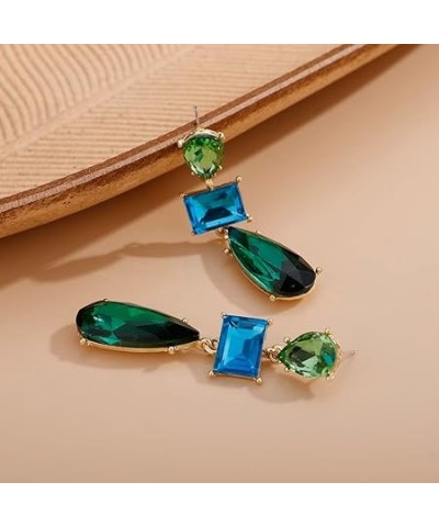 Emerald Rhinestone Crystal Rectangle Teardrop Earrings Multicolor Dangle Drop Earrings Crystal Earrings for Women Girls Hallo...