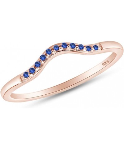 Round Cut Simulated Blue Sapphire Curved Wedding Band Ring in 14k Gold Over Sterling Silver rose-gold-plated-silver $21.07 Br...