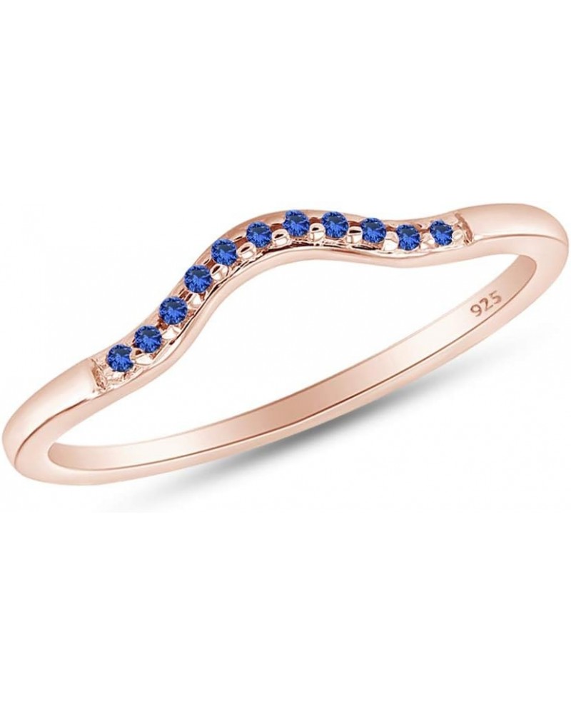 Round Cut Simulated Blue Sapphire Curved Wedding Band Ring in 14k Gold Over Sterling Silver rose-gold-plated-silver $21.07 Br...