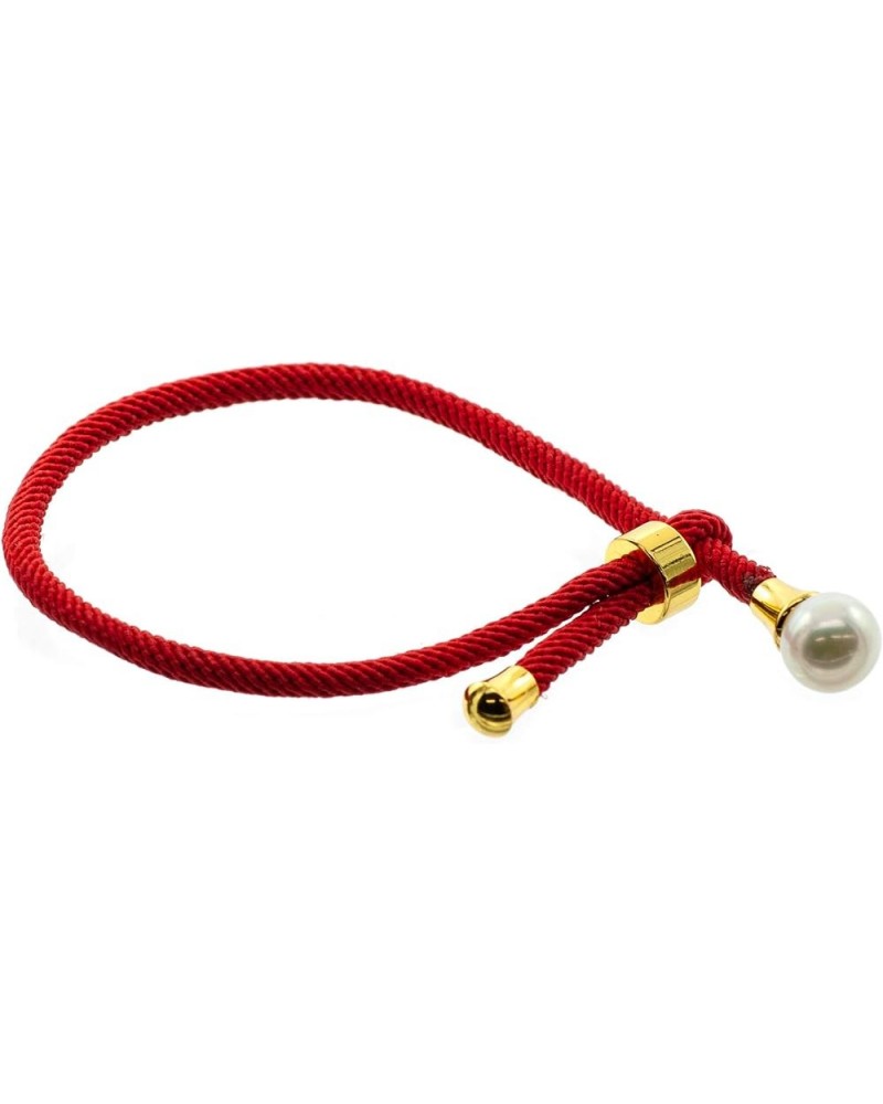 Red Rope Adjustable Bracelet with Genuine Bead Attached, 7.5" max length Pearl $13.14 Bracelets