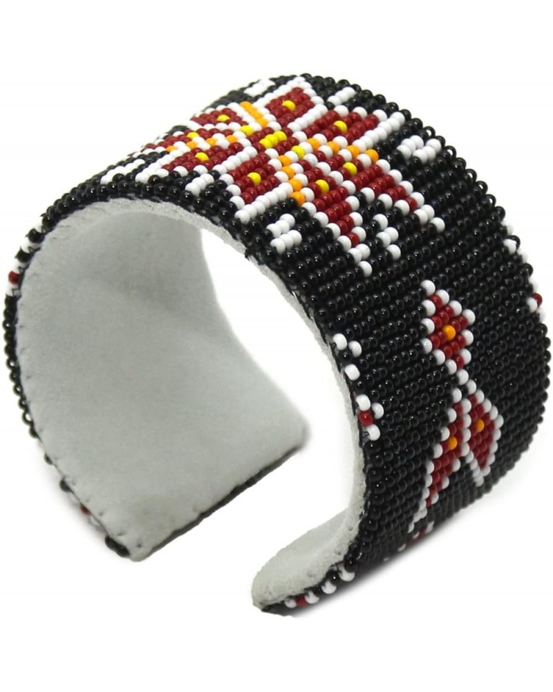 Southwestern Native Style Seed Beads Beaded Hard Cuff Bracelet Black Red Flower $11.00 Bracelets