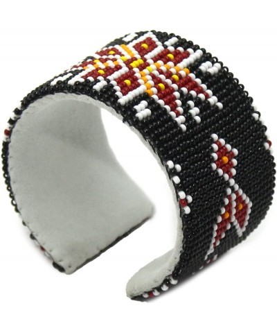 Southwestern Native Style Seed Beads Beaded Hard Cuff Bracelet Black Red Flower $11.00 Bracelets