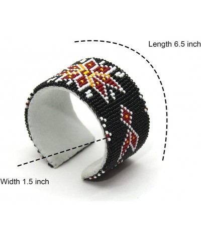 Southwestern Native Style Seed Beads Beaded Hard Cuff Bracelet Black Red Flower $11.00 Bracelets