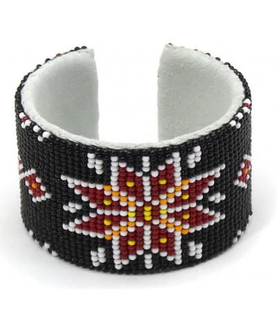 Southwestern Native Style Seed Beads Beaded Hard Cuff Bracelet Black Red Flower $11.00 Bracelets