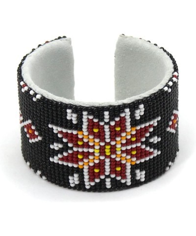 Southwestern Native Style Seed Beads Beaded Hard Cuff Bracelet Black Red Flower $11.00 Bracelets