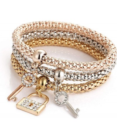 3PCS/SET Corn Chain Bracelet Crystal Gold/Silver/Rose Gold Multilayer Butterfly Heart Crown Charms Stretch Bracelet for Women...