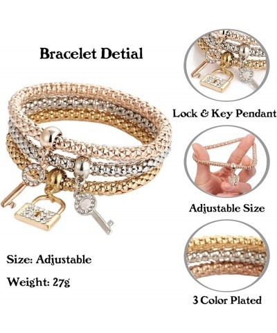 3PCS/SET Corn Chain Bracelet Crystal Gold/Silver/Rose Gold Multilayer Butterfly Heart Crown Charms Stretch Bracelet for Women...