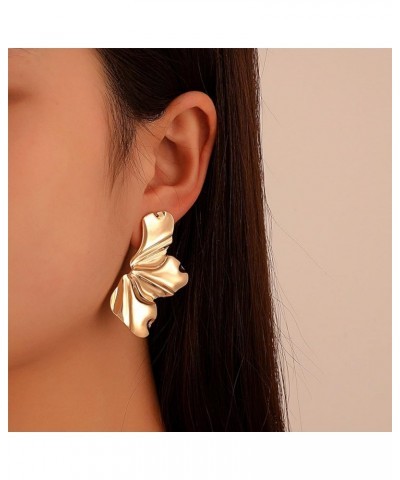 Gold Statement Earrings for Women Large Gold Earrings Gold Flower Floral Drop Earrings Ginkgo Leaf Earrings Exaggerated Geome...