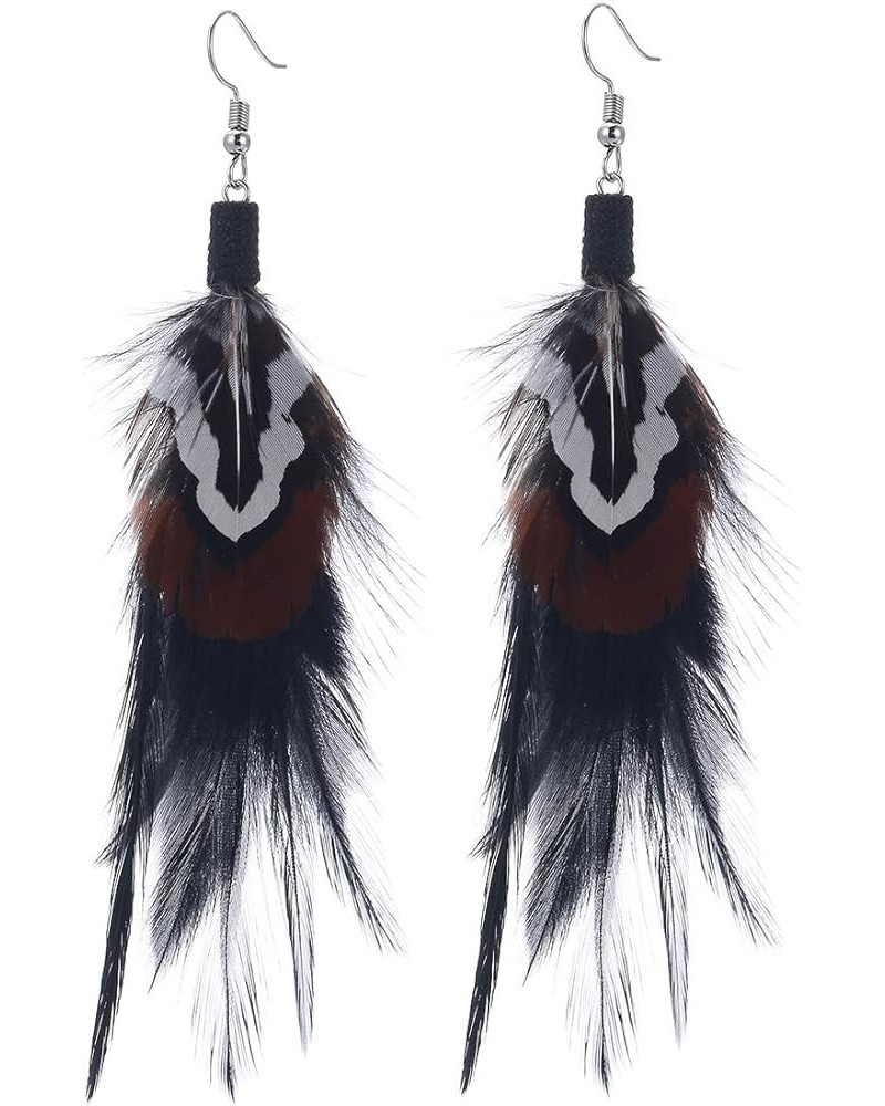 Long Feather Earrings for Women Bohemian Dangle Earrings Lightweight Feather Statement Earrings Handmade Jewelry Black $8.24 ...