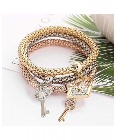 3PCS/SET Corn Chain Bracelet Crystal Gold/Silver/Rose Gold Multilayer Butterfly Heart Crown Charms Stretch Bracelet for Women...