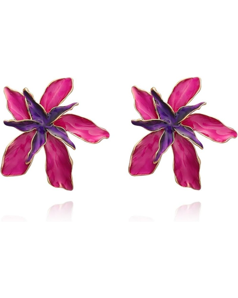 Colorful Dripping Oil Flower Floral Enamel Statement Stud Earrings Jewelry for Women Girls rose $7.84 Earrings