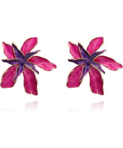 Colorful Dripping Oil Flower Floral Enamel Statement Stud Earrings Jewelry for Women Girls rose $7.84 Earrings