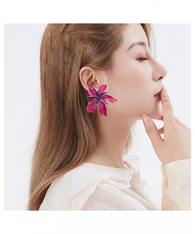 Colorful Dripping Oil Flower Floral Enamel Statement Stud Earrings Jewelry for Women Girls rose $7.84 Earrings