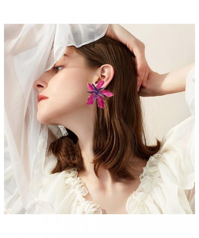 Colorful Dripping Oil Flower Floral Enamel Statement Stud Earrings Jewelry for Women Girls rose $7.84 Earrings