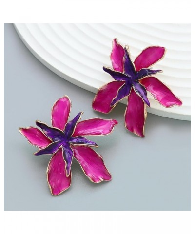 Colorful Dripping Oil Flower Floral Enamel Statement Stud Earrings Jewelry for Women Girls rose $7.84 Earrings