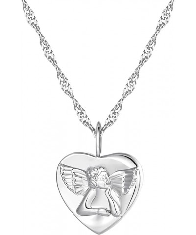 Heart Cherub Angel Medallion Pendant Necklace | Baby - Raffaello's Angel | 16.5'' +2'' Silver $9.09 Necklaces