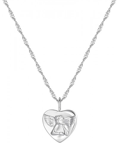 Heart Cherub Angel Medallion Pendant Necklace | Baby - Raffaello's Angel | 16.5'' +2'' Silver $9.09 Necklaces