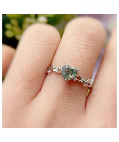 Twisted Natural Moss Agate Engagement Rings for Women 1CT Center Moss Agate Rings with Moissanite 925 Sterling Silver 10K 14K...