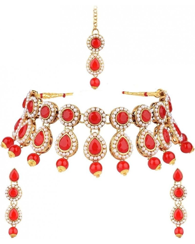 Indian Jewelry Choker Kundan Crystal Necklace Earrings Maang Tikka Head Chain Bollywood Wedding Bridal Set Style 3 $18.22 Jew...