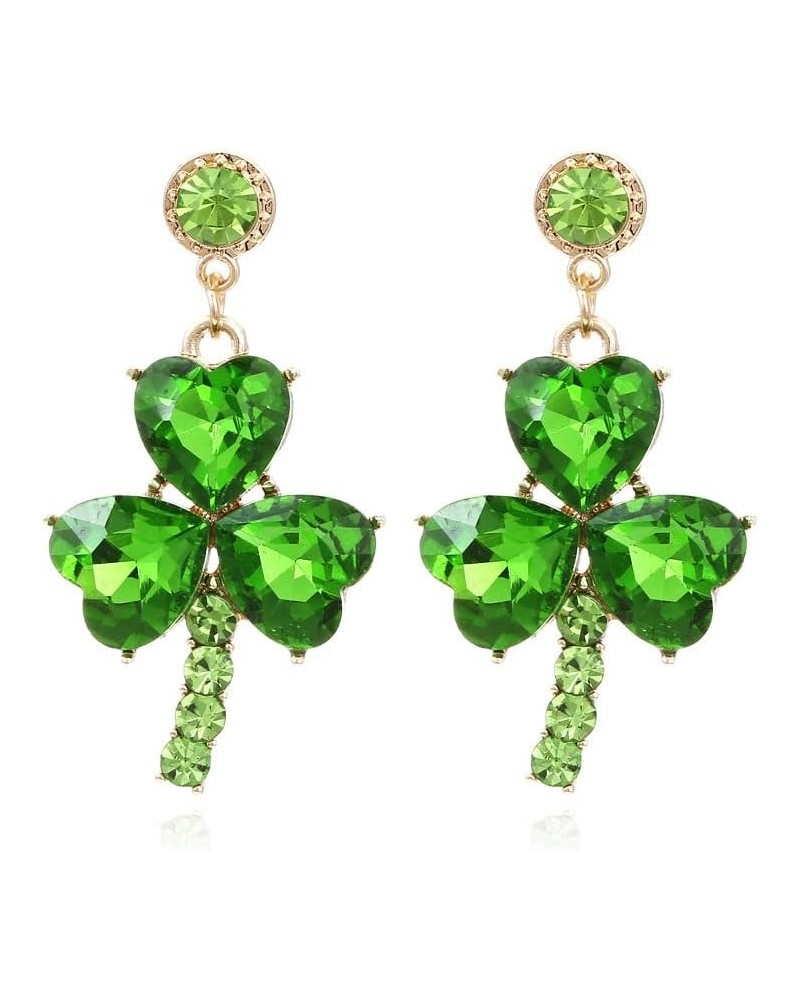 St. Patrick's Day Shamrock Earrings Green Clover Crystal Rhinestone Drop Dangle Earrings for Women $6.32 Earrings